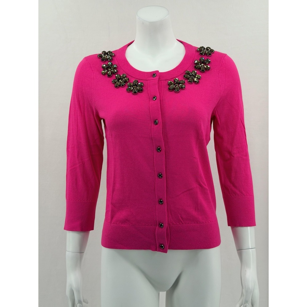 Kate Spade Sweater Womens Medium Pink Leni Cardigan Jeweled Preppy‎ Office Work